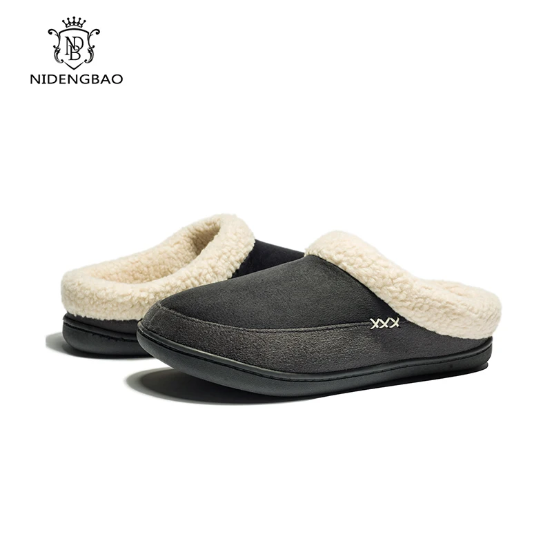 Pantufas de inverno masculinas de algodão, chinelos grossos antiderrapantes de alta qualidade para casa, sapatos baixos de pelúcia para homens,