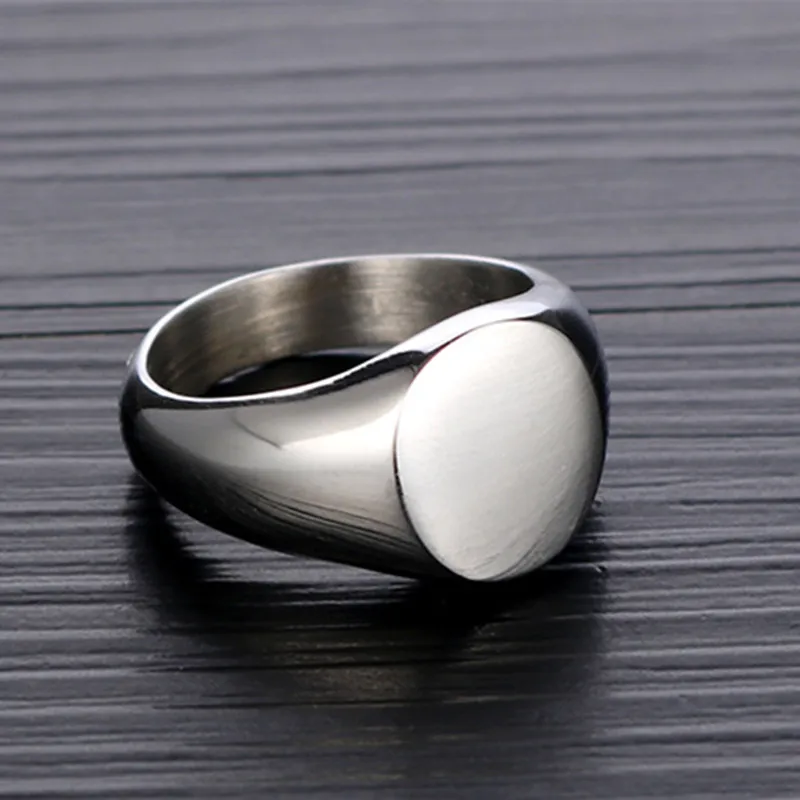 Personalised Stainless Steel Oval Signet Blank Plain Ring Band High Polished Silver Color U.S.Size 8-13