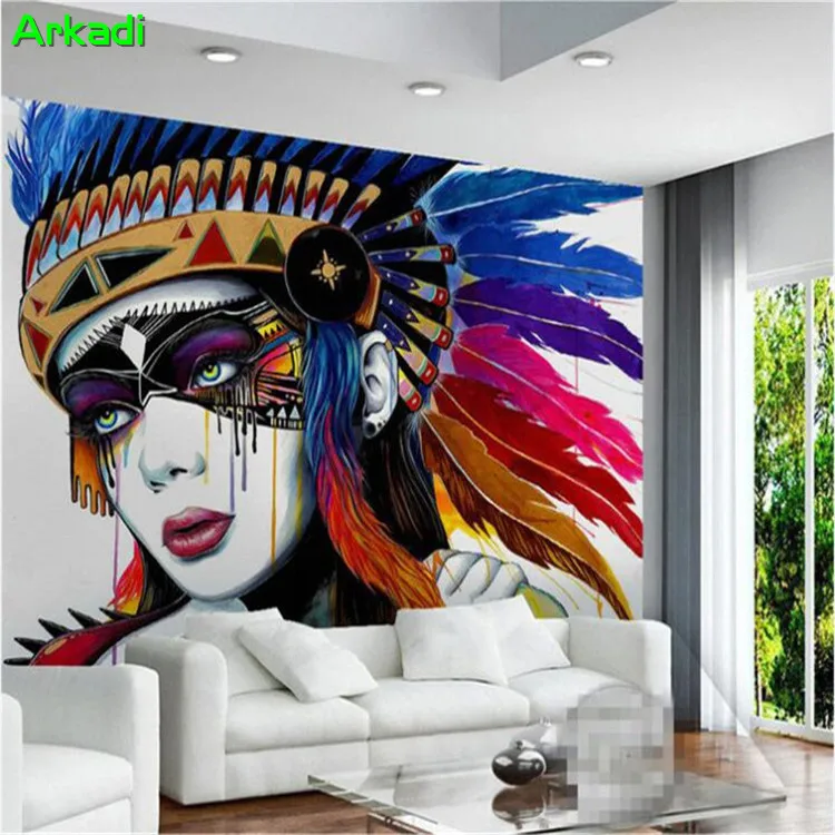 

European Indian Style Masked Abstract Painting Oil Painted Wall 3D Abstract Photo Wallpaper TV Background Mural Wallpaper