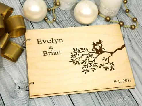 personalized cats on the tree alternative Rustic wedding guest album book engraved Wooden guestbooks Reception party decorations