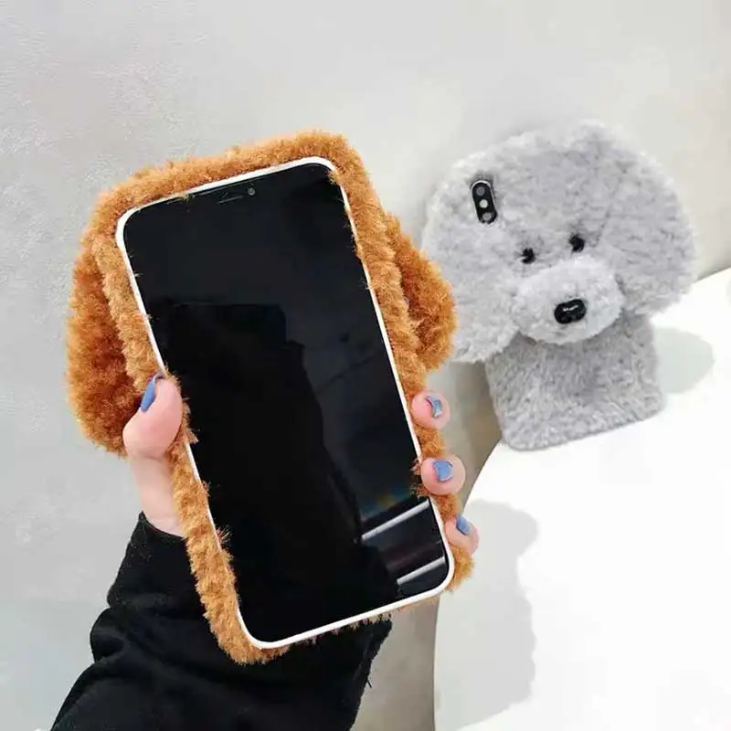 New Winter Teddy Dog Fluffy Phone Case for iPhone 13 12 11 14 Pro Max XS Max XR SE Fur Warm Cover for iPhone 8 8plus 6 7 Plus X
