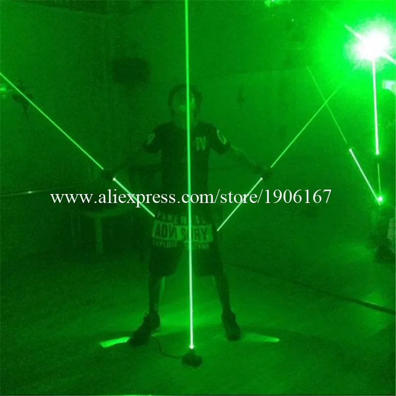 Wholesale One Pair Hand Green Laser Swords + 1 Pcs Laserman Show Pointers Projector Control By Feet For Stage Laser Dance Show