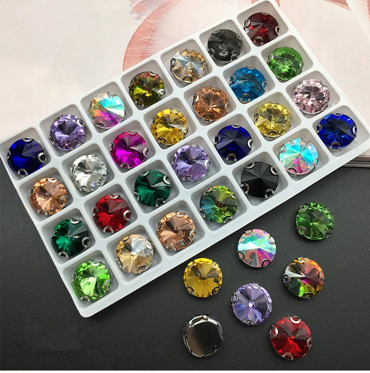 More colors White K D claw settings 8mm~18mm Rivoli round shape Sew on glass Crystal rhinestone beads garment accessories trim