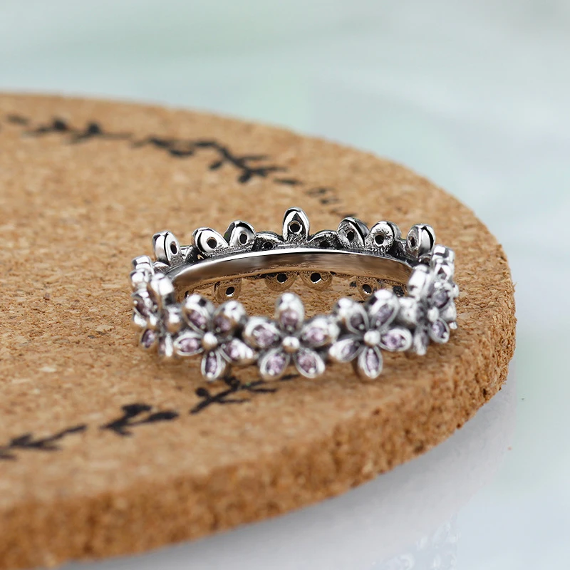 Cuteeco New Arrival Dazzling Daisy Genuine compatible Silver Color Ring Fit Brand  jewelry Women Wedding Accessories