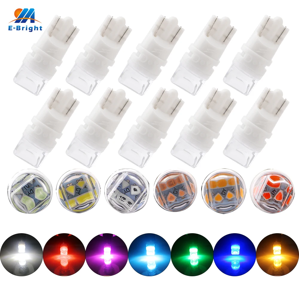 

YM E-Bright NEW 10PCS T10 W5W 2835 3 SMD Floodlight 12V DC Interior LED Car Lights Auto Bulbs White Blue Red Amber Green Pink