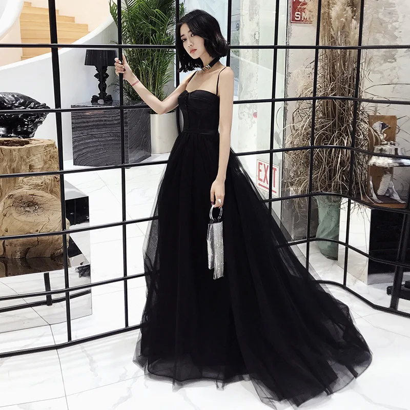 Black Banquet Evening Dress Female Summer Straps Dreamy Ladies Birthday Dress Party Dress Long Section S-2XL