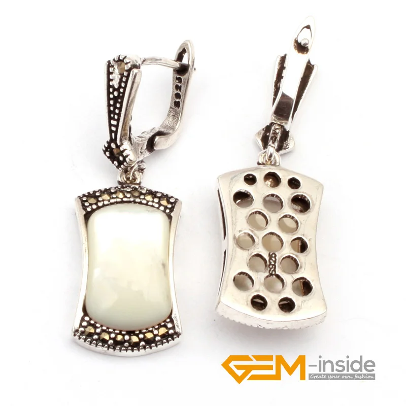 Jewelry Sets White Shell Rectangle Antiqued Tibetan Silver Ring Fashion Earrings Pendant For Party Women Gifts