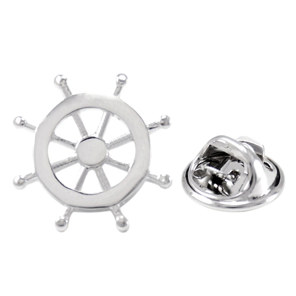Nautical Ship Steering Wheel Collar Lapel Badge Marine Charms Brass Brooch Fashion Women Mens Shirt Pin