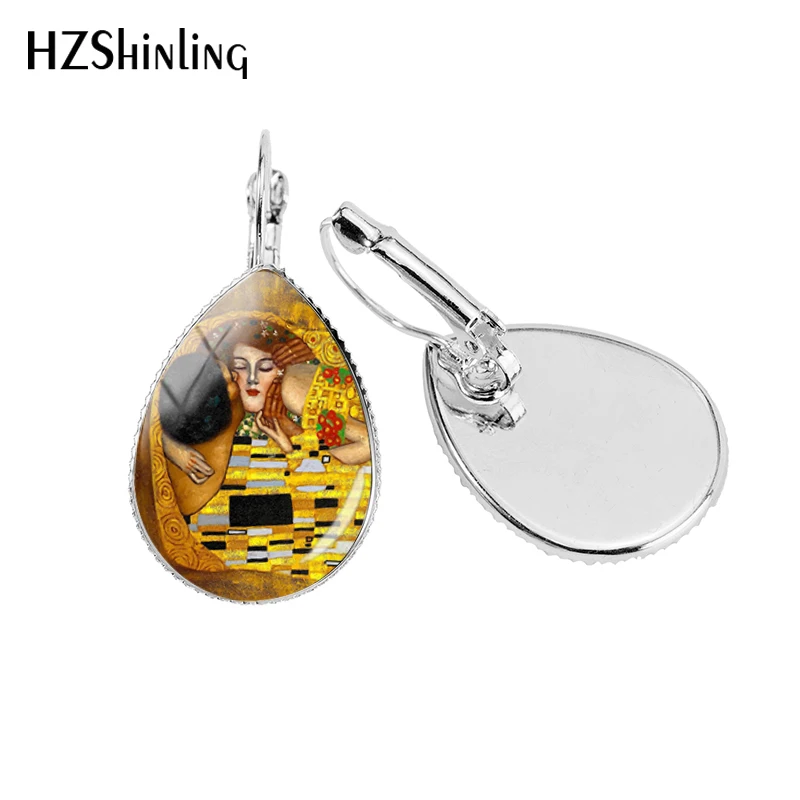 2019 New Gustav Klimt Kiss Ear Clip Mother And Child Tear Drop Earring Glass Dome Jewelry Handmade