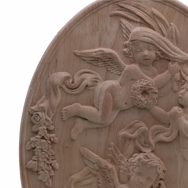 Wood Carved Corner Applique Natural Floral Woodcarving Decorative Wooden Figurines For Furniture Door Home Decal Little Angel