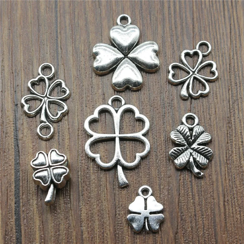 20pcs Clover Pendant Charms Antique Silver Color Lucky Clover Charms Jewelry DIY Clover Lucky Charms For Bracelet Making