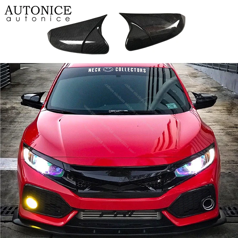 2pc Carbon fiber color ABS Rearview Mirrors Cover Cup trim fit for Honda Civic 2016 2017 2018 water transfer printing