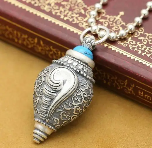 NEW! 990 Silver Tibetan Conch Gau Box Pendant Vintage Pure Silver Buddhist Prayer Box Pendant Real Silver Gau Box Pendant