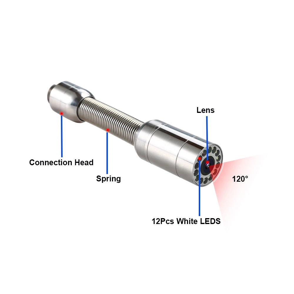 23MM Stainless Steel Industrial Pipeline Endoscope Inspection Camera Head With 12Pcs White LED Lights Fits TP9000/TP9200/TP9300