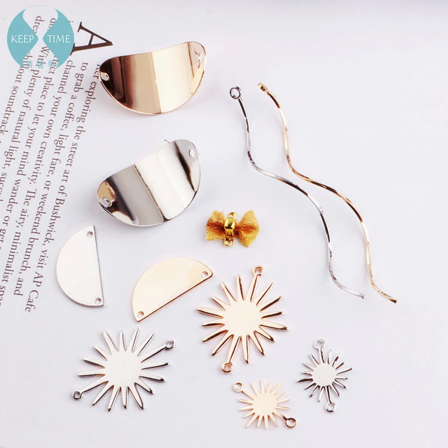 DIY alloy accessories, handmade wafer, wave, butterfly knot, semicircle solar earring, ear clip, ear nail hanging material