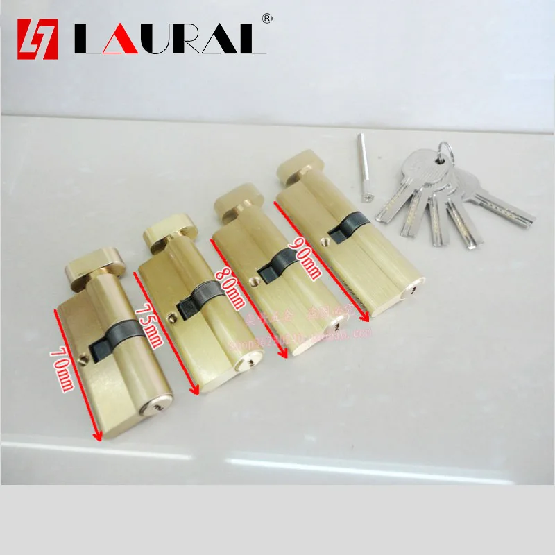 Gold Door cylinder 70/75/80/90mm Security  Copper  Lock Cylinder  Interior Bedroom  Living  Handle  Brass Key