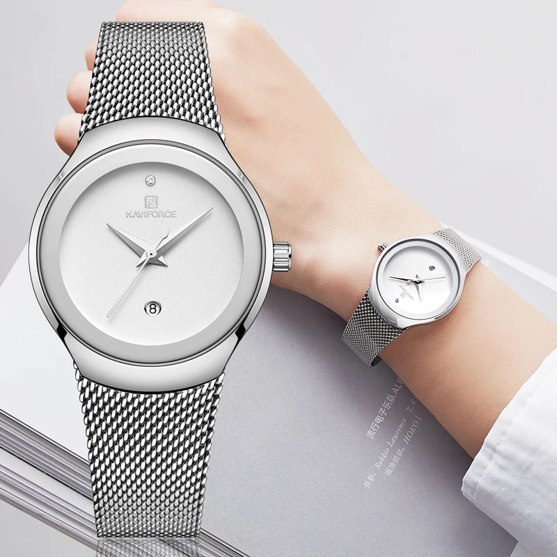 Women Watches NAVIFORCE Top Luxury Brand Female Fashion Analog Quartz Watch Ladies Simple Ultra-thin Silver White Wrist Watch