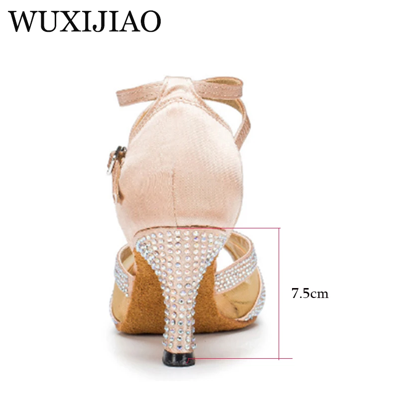 WUXIJIAO satin crystal rhinestone salsa tango ballroom dancing shoes Latin dancing shoes and dance shoes