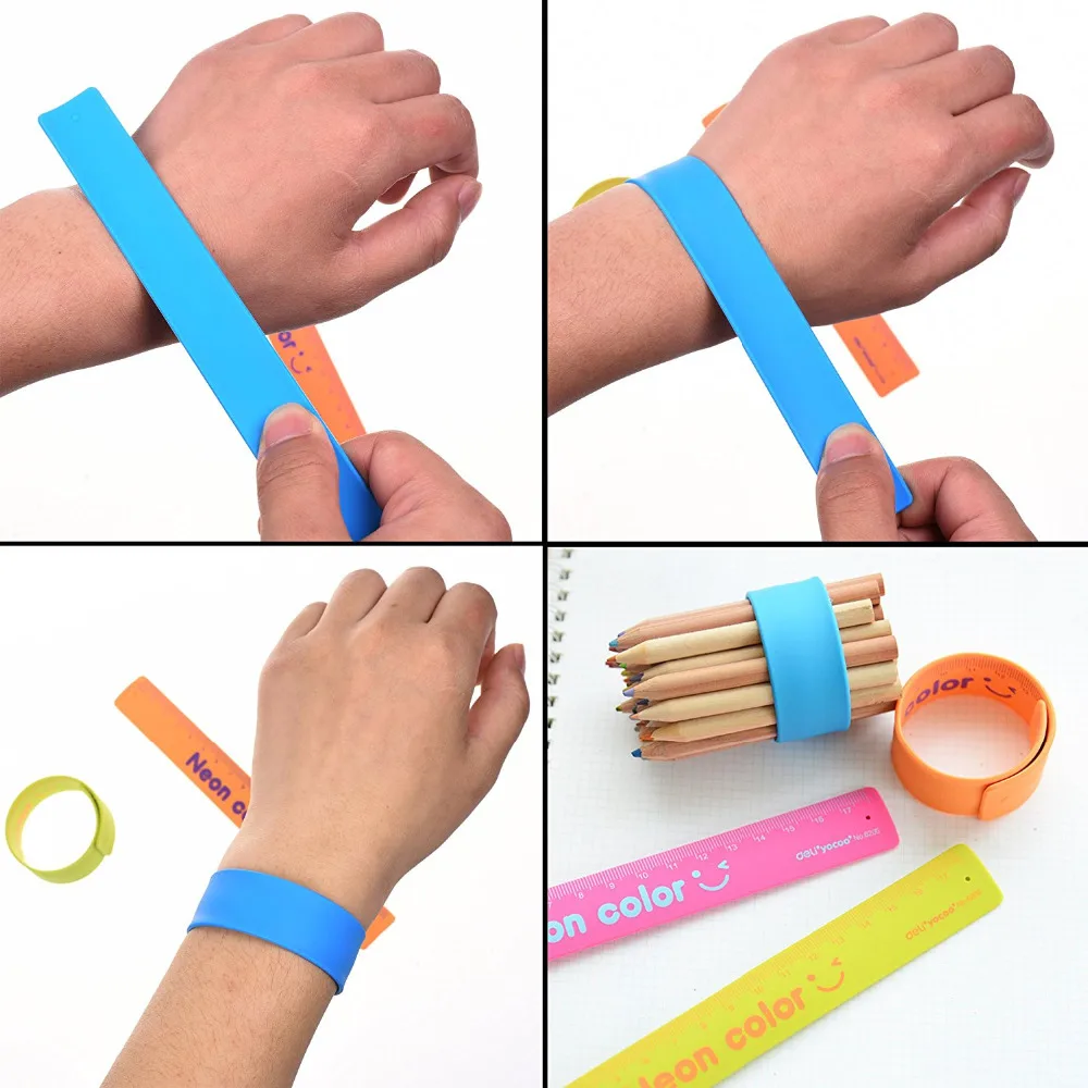 Pack of 3 Random Color 17cm Soft Shatterproof Flexible Ruler Wristband