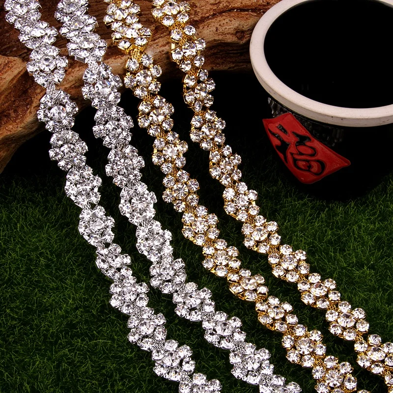 Free Shipping 5yards Rhinestone crystal Chain Bridal Sash Rhinestone Applique, Wedding Applique,Rhinestone Trimming LSRT075