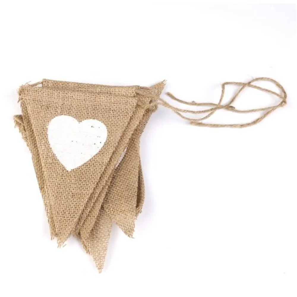 Jute Hessian Burlap Bunting Banner Event Party Supplies Banner Heart Flag Rustic Wedding Hessian Decorations Pennant 13 flags