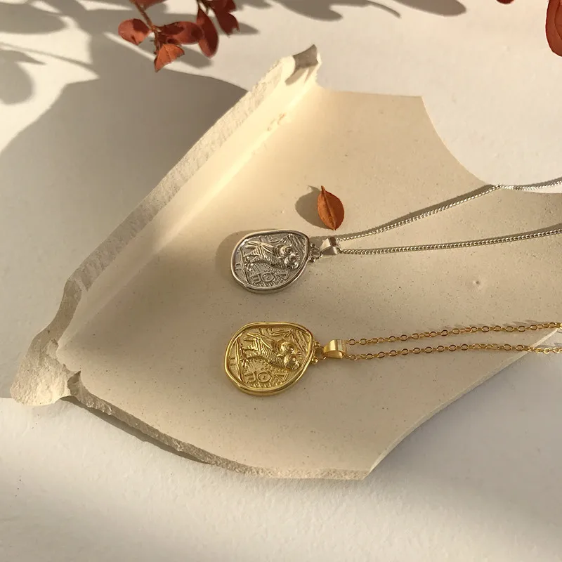 18k Gold Plating exquisite Authentic 925 Sterling silver owl pendant necklace irregular vintage Animal Gift Fine Jewelry C-L180 image 6