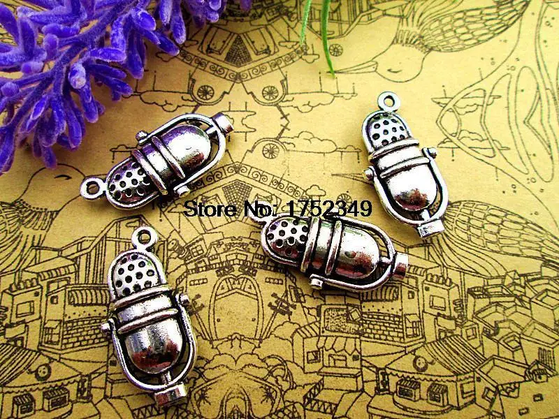 10pcs-- Microphone Charms, Antique silver tone 3D Microphone Charms pendants 27x13mm