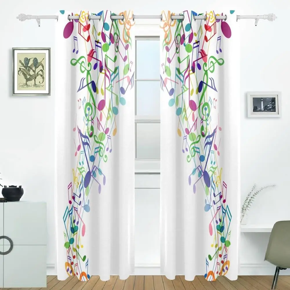 Music Note Curtains Drapes Panels Darkening Blackout Grommet Room Divider for Patio Window Sliding Glass Door 55x84 Inches