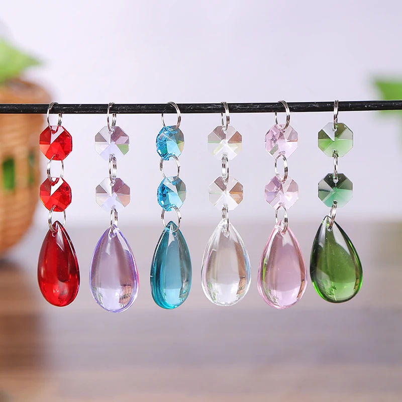 10PCS 38mm Crystal Suncatcher Teardrops Beads Chandelier Prisms Parts Pendants  with Octagon Beads Window Hanging Ornament