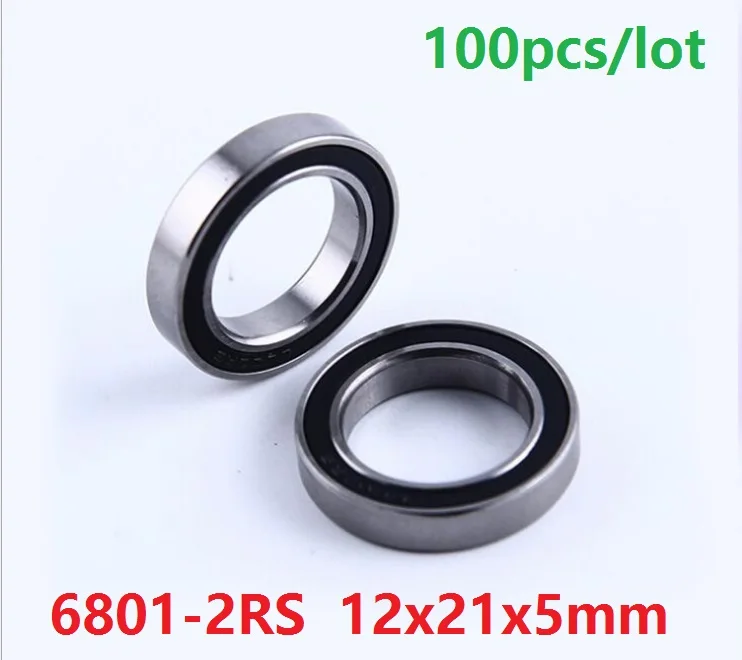 

100pcs/lot 6801RS 6801-2RS 6801 RS 2RS ball bearing 12*21*5 Deep Groove Ball Bearing 12x21x5 mm