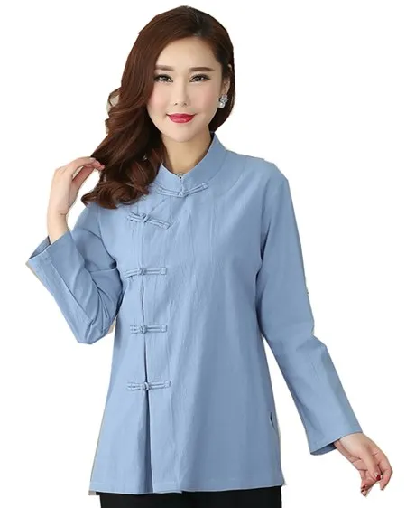 

Shanghai Story Long Sleeve chinese Traditional Clothing Women's cheongsam Top Blend Linen Blouse Chinese Qipao Shirt 3 color