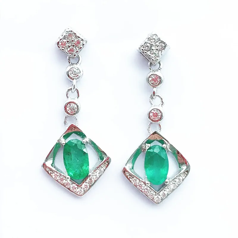 

fashion 2019 hot sale fine jewelry 925 pure silver Colombia natural emerald drop Earrings support test