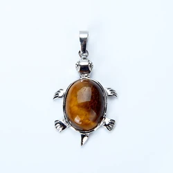 1PC Animal Tortoise Natural Stones Bead Pendants for Necklace Fashion Silver Plated Tiger Eye Turtle Charms Jewelry Findings