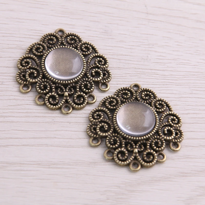 SWEET BELL 6pcs/lot 12mm Inner Size Two Color Fame Style Flowers Cabochon Connector + Glass Base Setting Charms Pendant