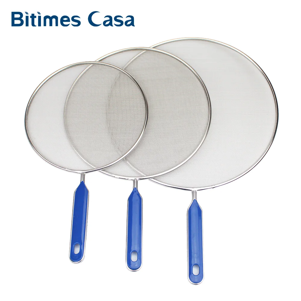 

3PCS Set Stainless Steel Splatter Screen With ABS Handle 11 Inch Anti Grease Splash Scald Proof Frying Pan Cover Cooking Tools