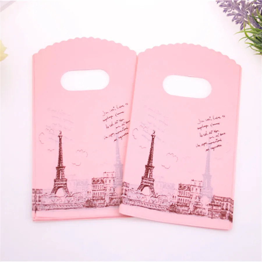 Hot Sale New Design Wholesale 50pcs/lot 9*15cm Luxury European Eiffel Tower Mini Plastic Packaging Bags Small Gift Bag