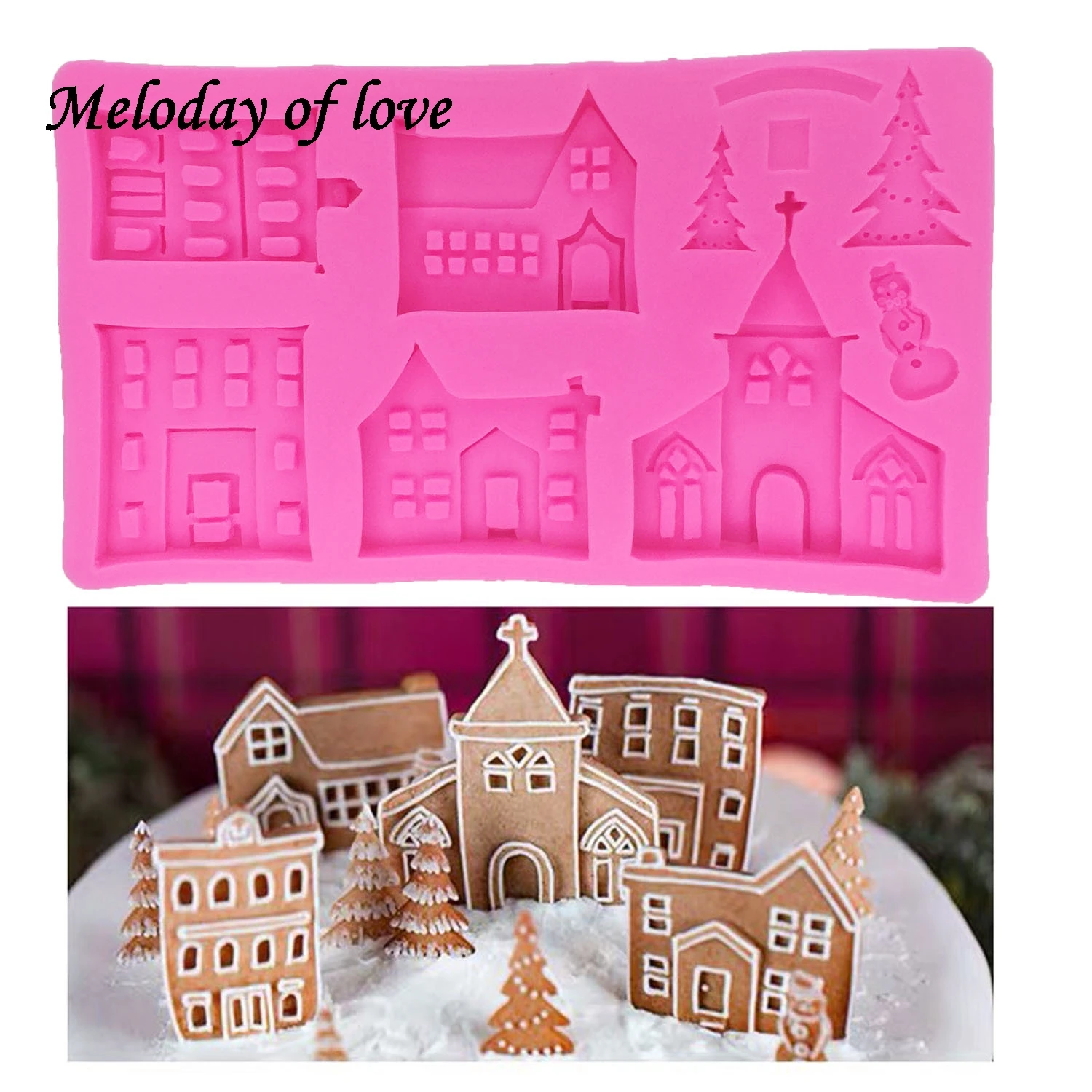 

Cartoon castle Mold Fondant Chocolate DIY house Cake Decorating Tools silicone molds Resin Clay dessert decorators Mold T1378