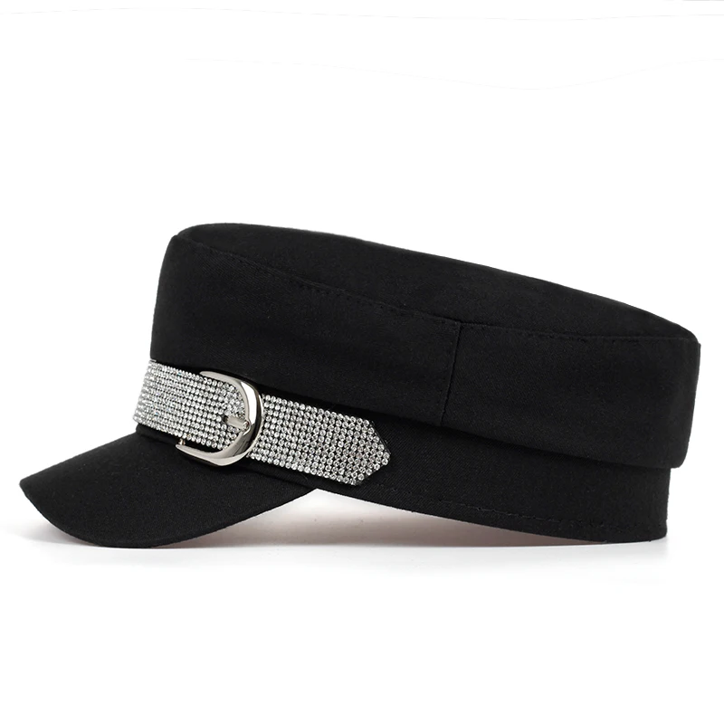 Simple Winter Beret with buckle hat Women Men Street Fashion Style Newsboy Hats Black Berets flat top Caps Men drop ship cap