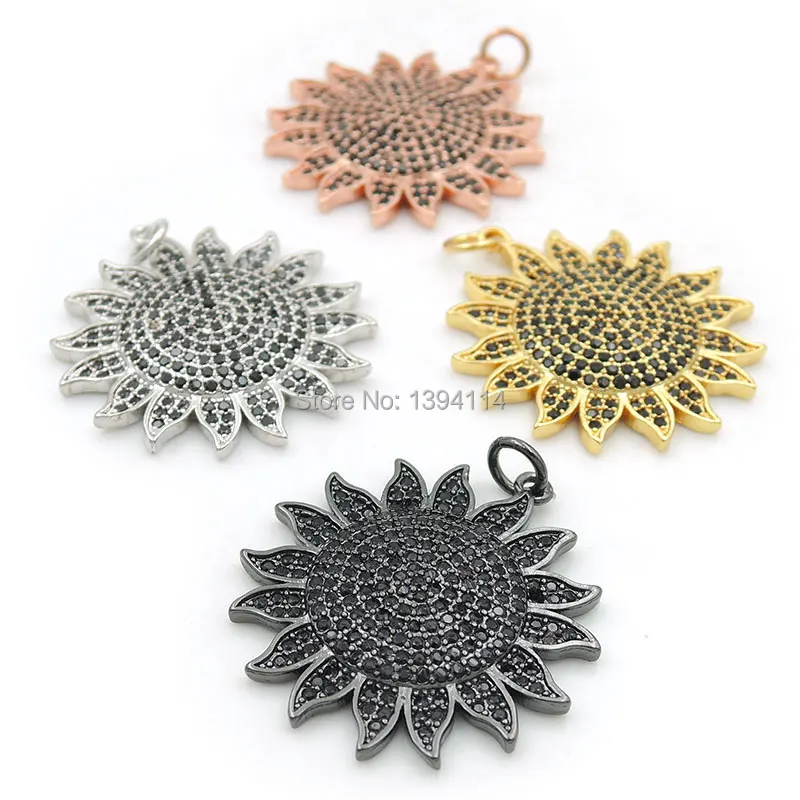 27*25*3mm Micro Pave Black CZ Sun Charm Fit For Making DIY Bracelets Or Necklaces Jewelry