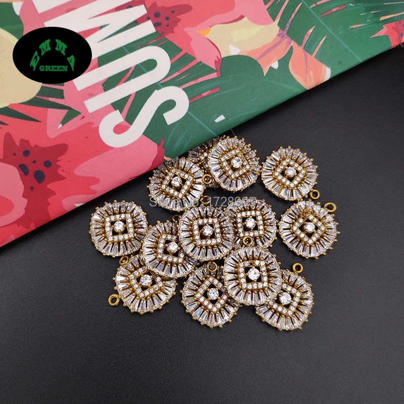 Zircon Flower Gold Charm Pendants for Jewelry making 100pcs Zircon Paved Zircon Accessories for Earrings Zircon Embellishment