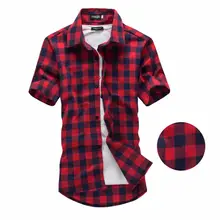 Red Black Plaid Shirt Men Summer 2025 #3