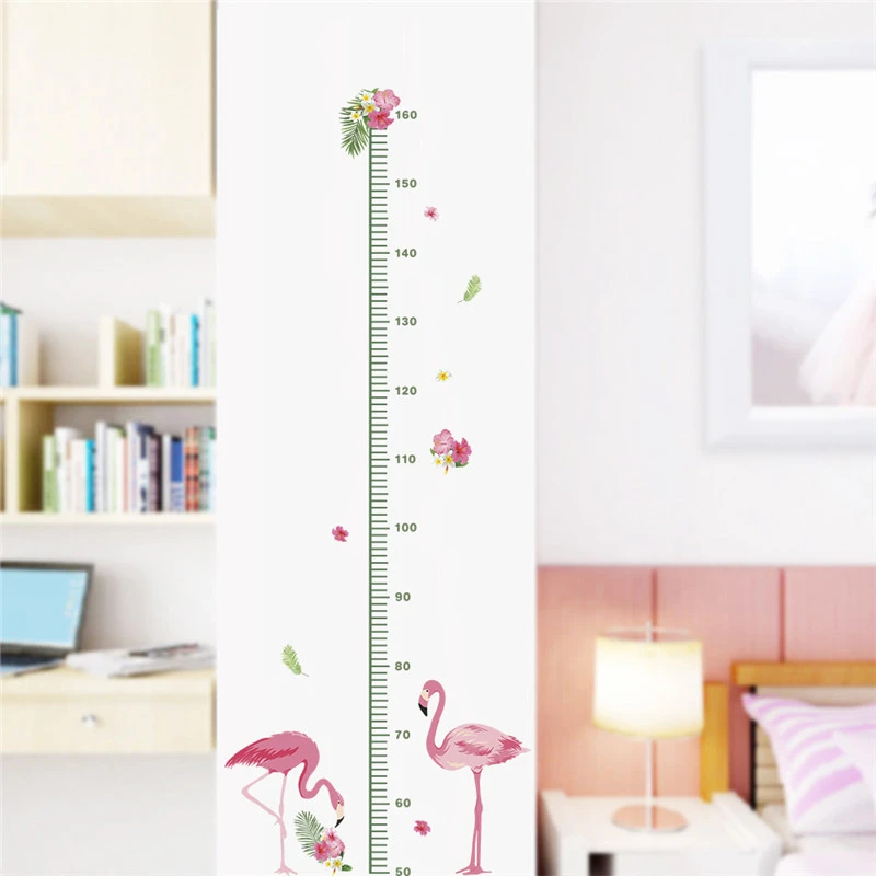 Beautiful Flamingo With Growth Chart Wall Stickers For Kids Room Home Decoration Height Measure Diy Birdl Mural Art Pvc Decals