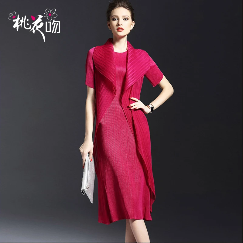 

Clearance fashion faux two piece one-piece dress pleated full dress pleated one-piece dress IN STOCK