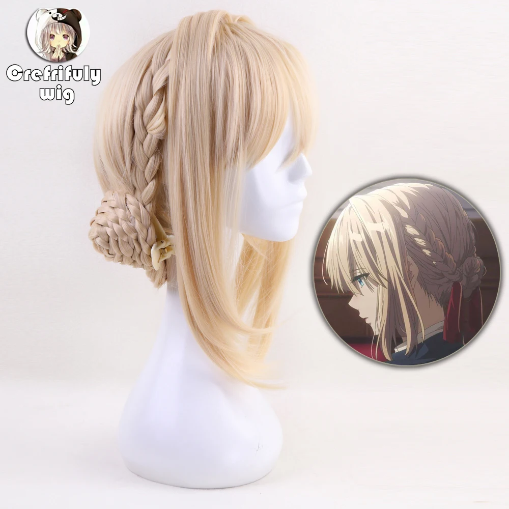 High quality Violet Evergarden Anime Cosplay Wig Women Synthetic Hair Blonde Heat Resistant Costume Party Braided Wigs + Wig Cap