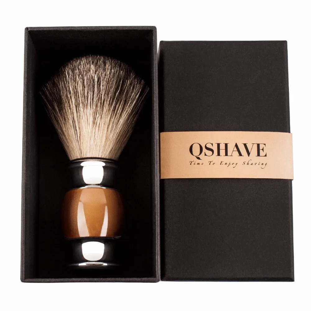 Qshave Man Pure Badger Hair Shaving Brush 100% Original for Double Edge Safety Straight Classic Safety Razor agate Imitation