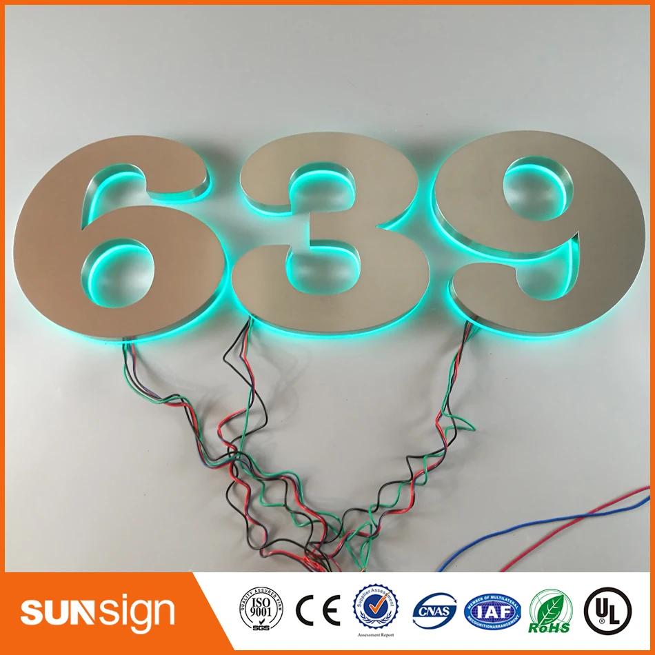 H35cm Custom Rvs Acryl Deur Nummer & Appartement Led Nummers Groene Led