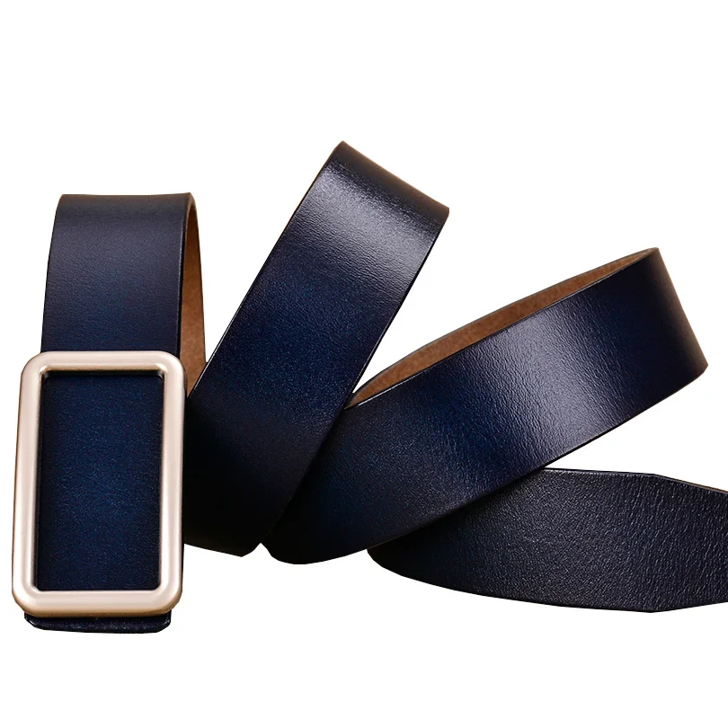 Genuine Leather Belts for Women Fashion Designer Pin Buckle Ladies Girdle Quality Second Layer Cow Skin Female Jeans Strap Blue