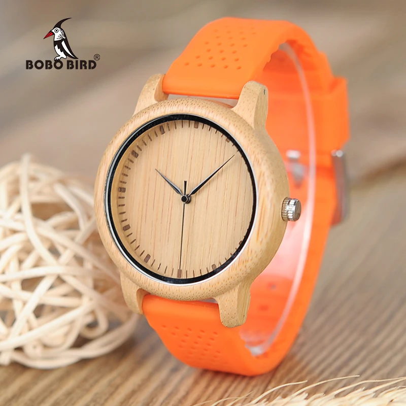 

BOBO BIRD Women Watches Top Luxury Handmade Bamboo Quartz Wristwatch With Silicone Strap Support Custom Your Names Dropshipping