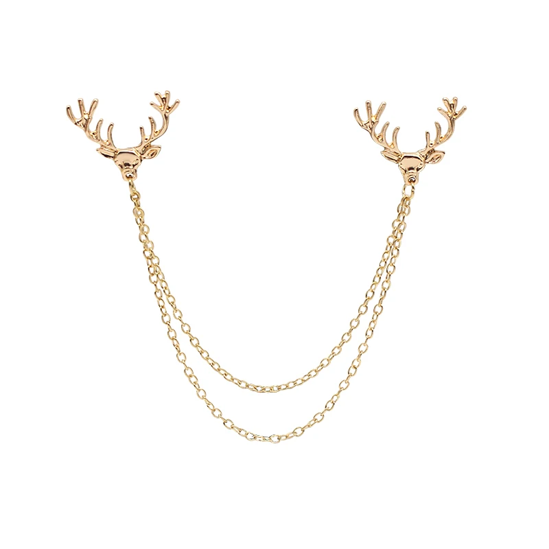 Vintage Style Jewelry Sheep Deer Head Women Tassel Women Tassel Chain Alloy Collar Pin Brooch Wholesale Christmas Gift Hot