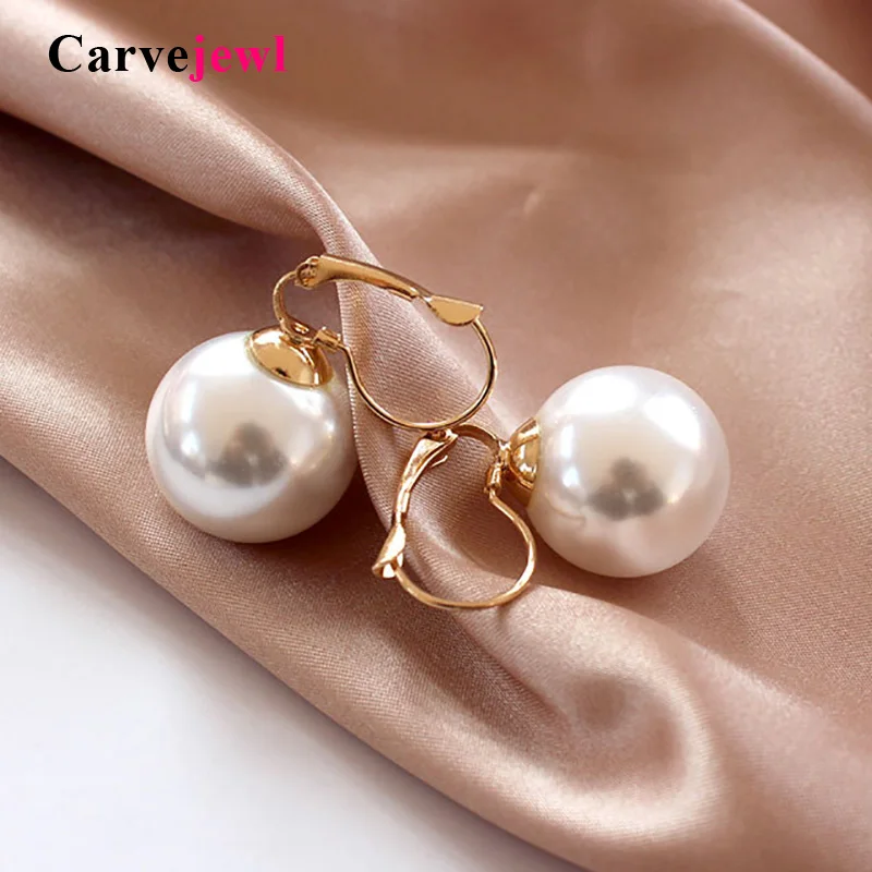 Carvejewl New Arrive Fashion Simple big pearl clip on Earrings For Women jewelry Korean design Elegant Simulated Pearl earrings